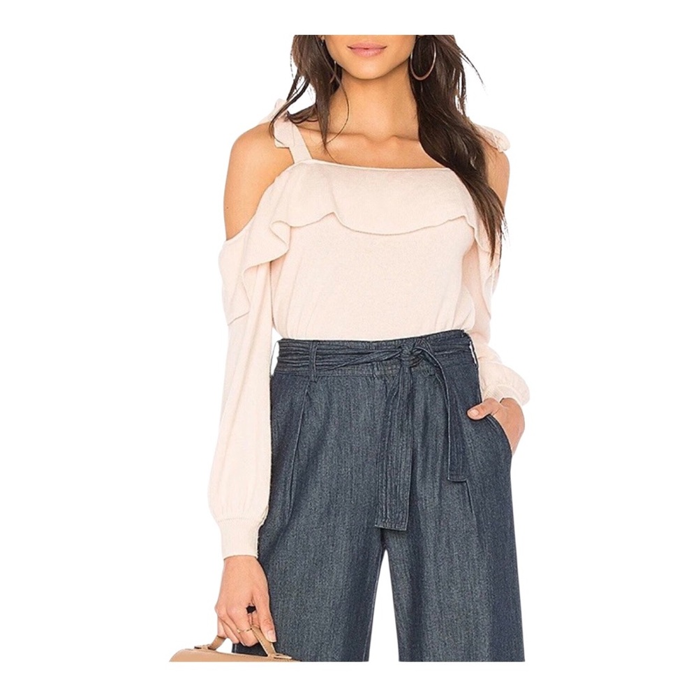 Joie 100% Cashmere Soft Pink Sand Knit Cold-shoulder Sweater NWT $288